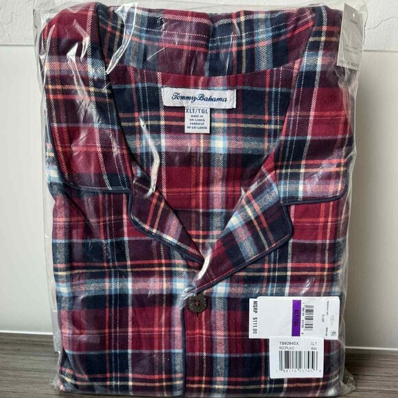 Tommy Bahama Flannel Long Sleeve & Pants Pajama PJ Set  $105 Red Plaid - Picture 9 of 13